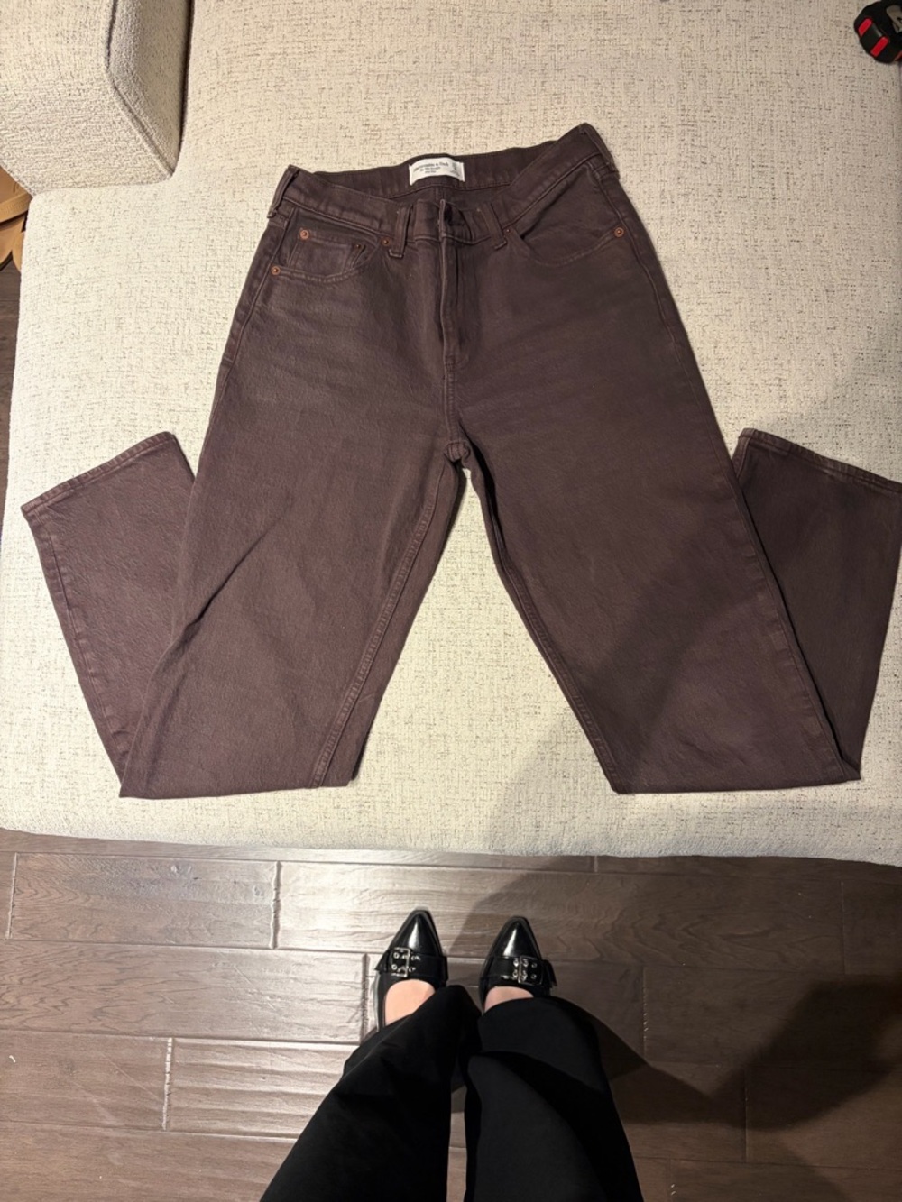 Abercrombie & Fitch mid rise Straight-Leg Jeans in Dark Brown